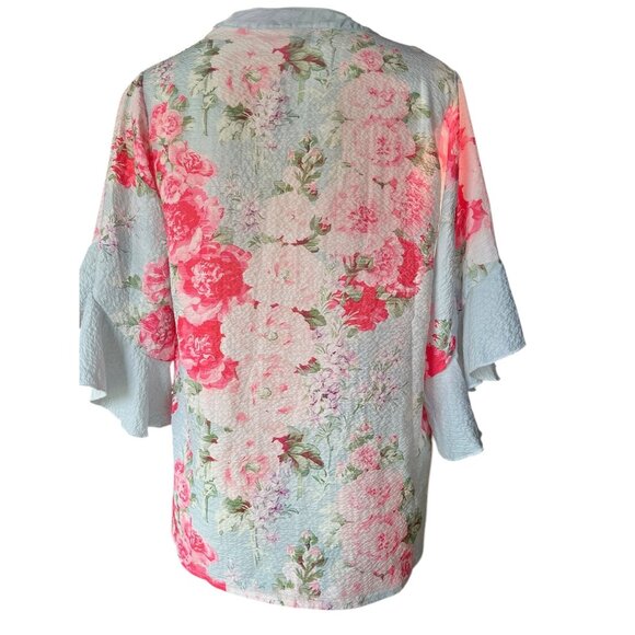Floral Print Womens Tunic Top With Ruffled Sleeves & Split Neck Design Lightweig - Picture 2 of 7